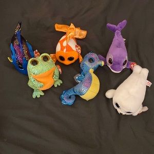 6 Aquatic Beanie Boos - Neptune, Speckles, Flips, Sami, Aqua, and Icy